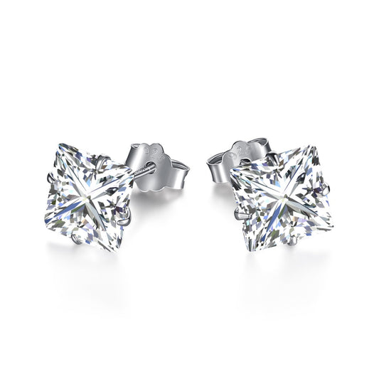 [Kincade Jewelrys]Stylish Shiny Square Center Stone Stud Earrings