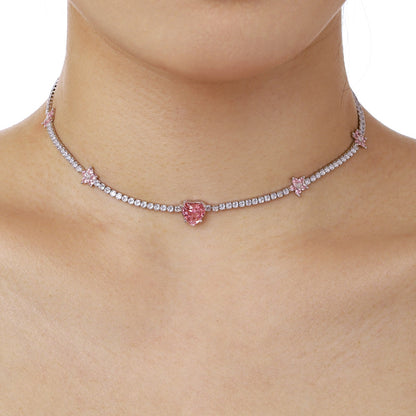 [Kincade Jewelery]Dazzling Pink Heart Flower Necklace