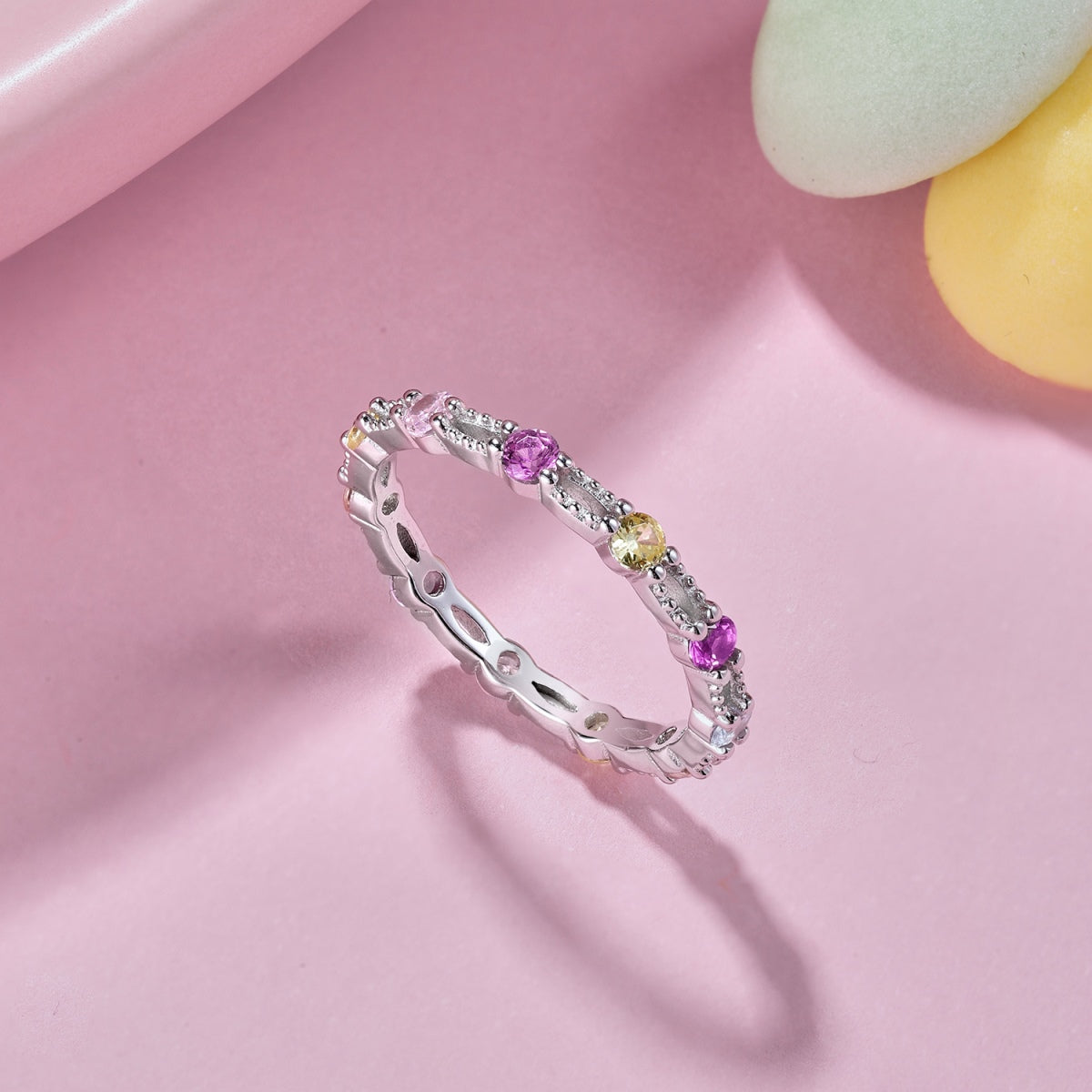 [Kincade Jewelery]Sparkling Colorful Round Cut Tennis Ring