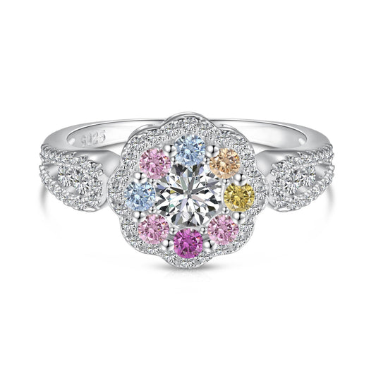 [Kincade Jewelrys]Delicate Colorful Round Cut Flower Shape Wedding Ring