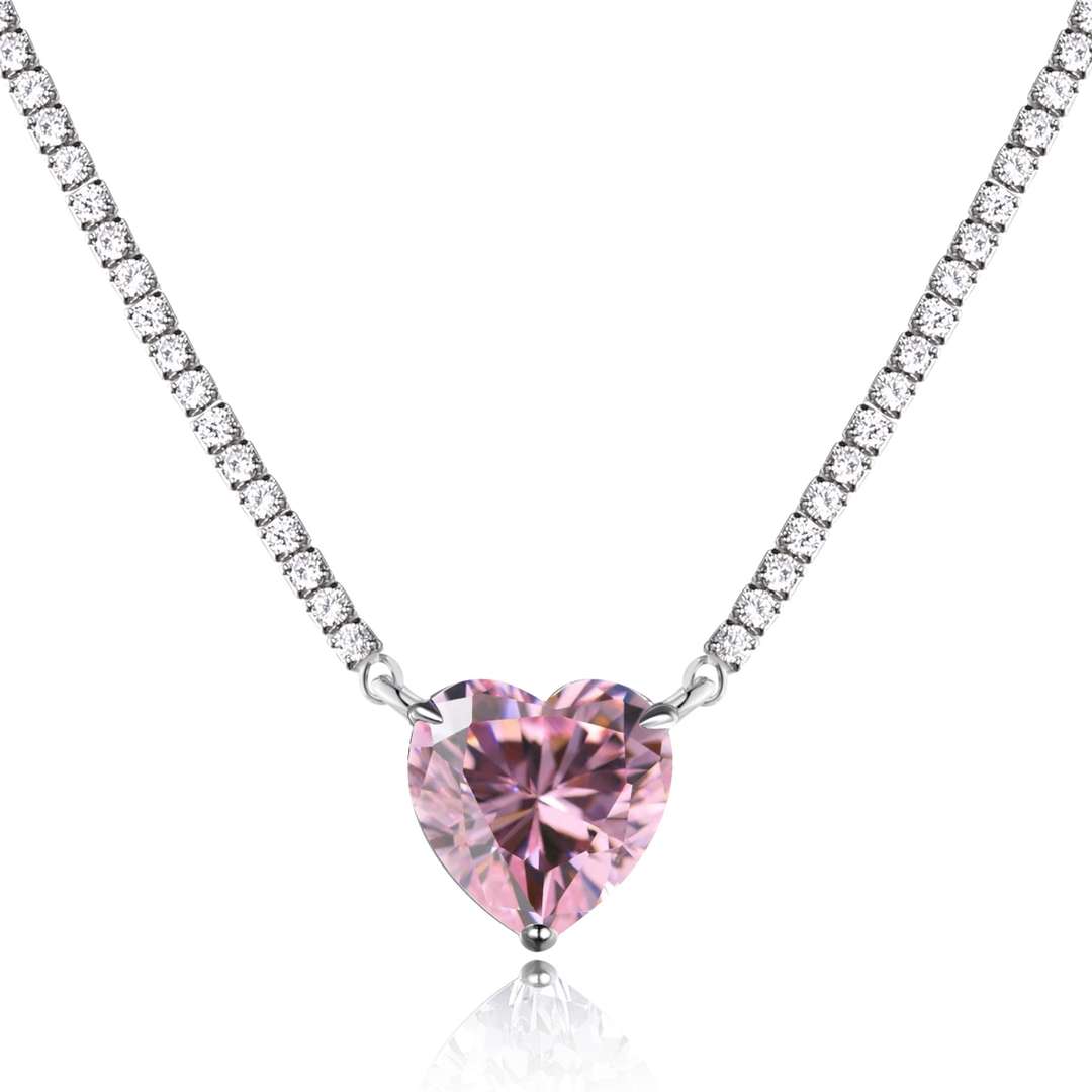 [Kincade Jewelrys]8.0 Carat Versatile Colorful Sweet Heart-Shaped Tennis Necklace