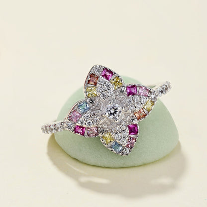 [Kincade Jewelrys]Luxurious Colorful Flower Shape Banquet Ring
