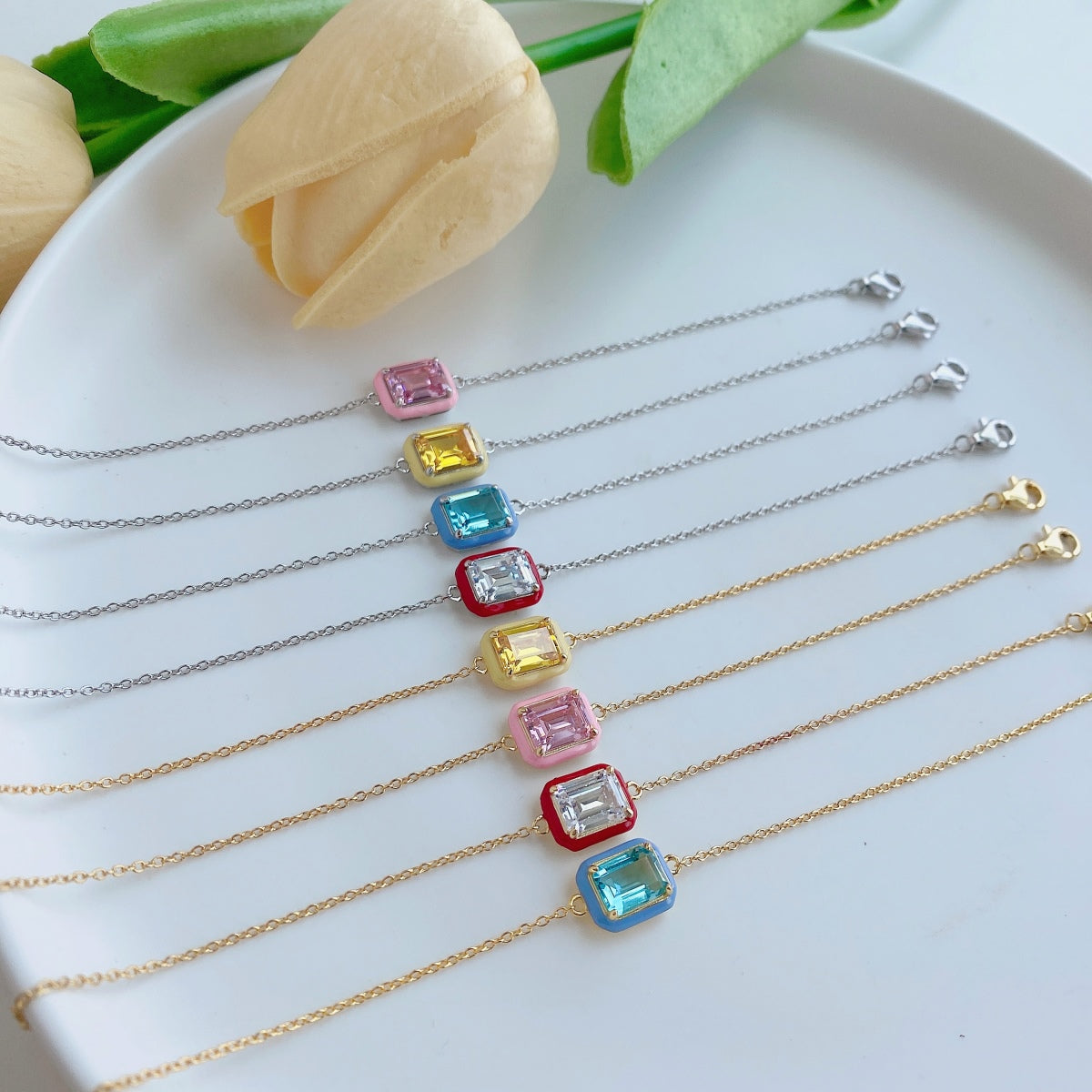 [Kincade Jewelrys]2.0 Carat Sparkling Colorful Emerald Cut Daily Bracelet