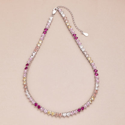 [Kincade Jewelrys]Sparkling Colorful Full Heart Tennis Necklace