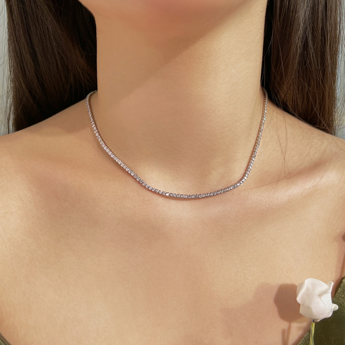 [Kincade Jewelery]Delicate Round Shape Tennis Necklace