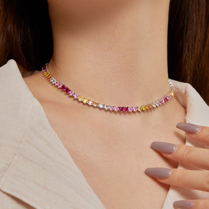 [Kincade Jewelrys]Sparkling Colorful Full Heart Tennis Necklace