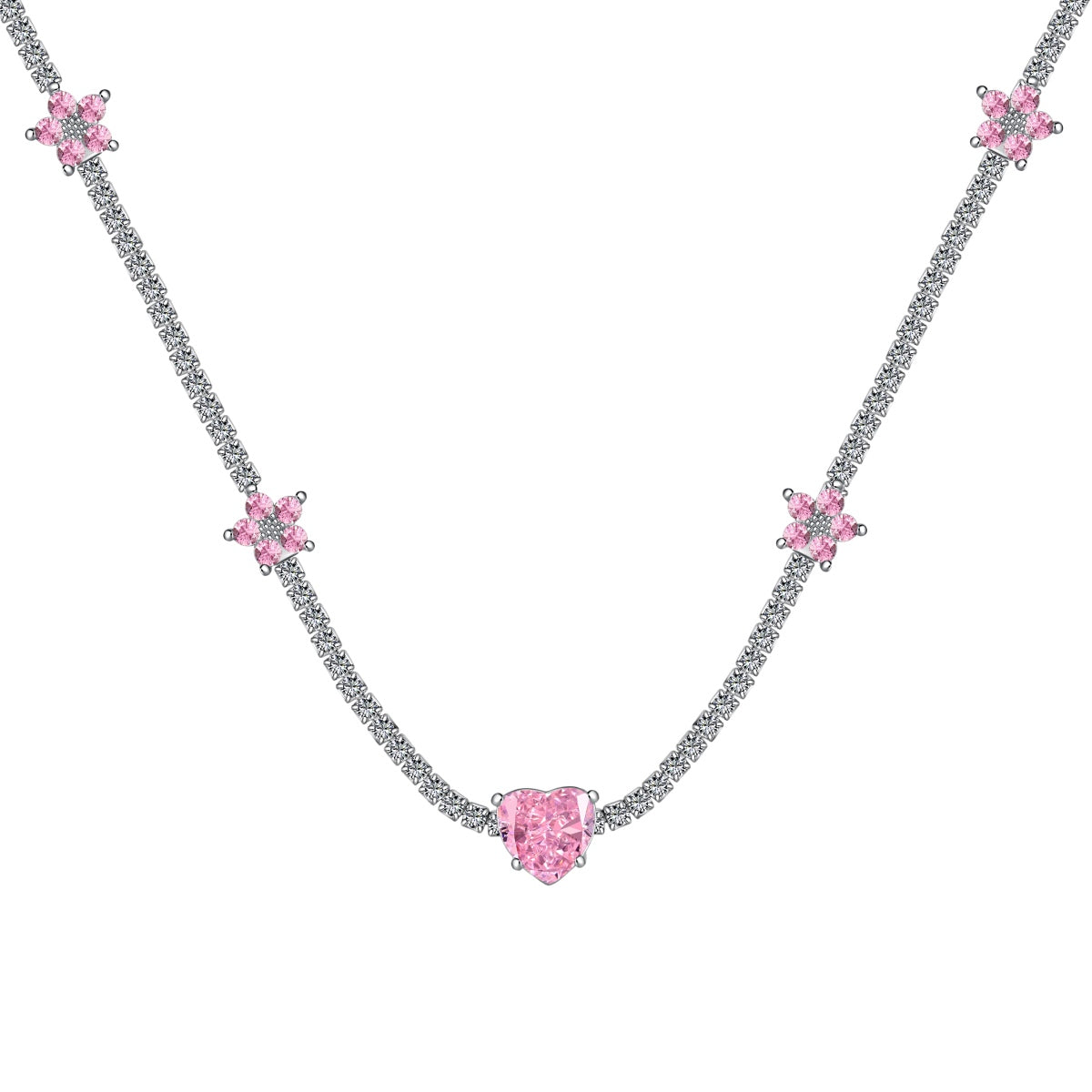 [Kincade Jewelery]Dazzling Pink Heart Flower Necklace