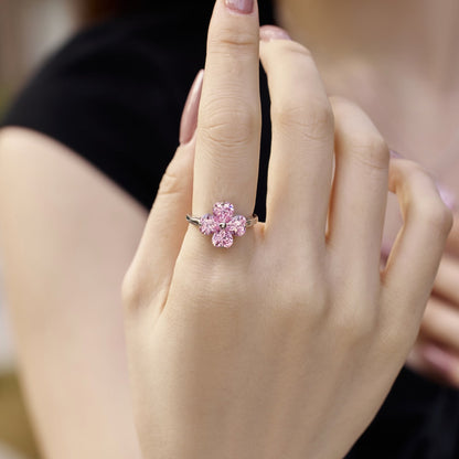 [Kincade Jewelrys]Heart-shaped Four-Leaf Clover Ball Ring