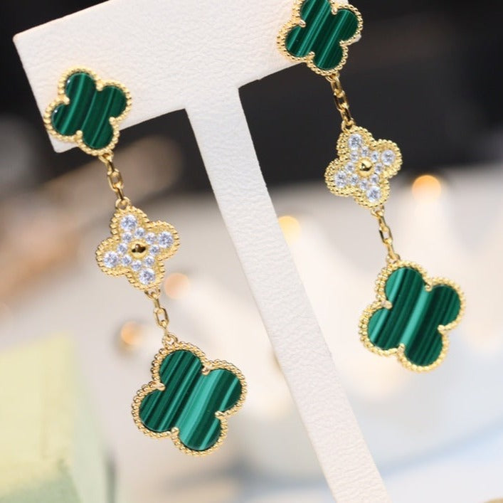[Kincade Jewelery]Kincade EARRINGS GOLD MALACHITE DIAMOND 3 MOTIF