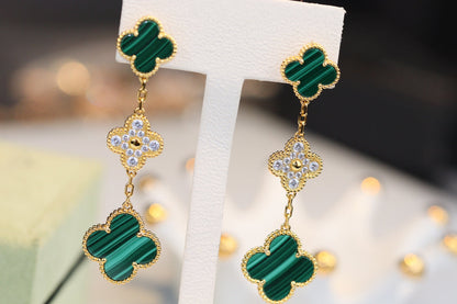 [Kincade Jewelery]Kincade EARRINGS GOLD MALACHITE DIAMOND 3 MOTIF