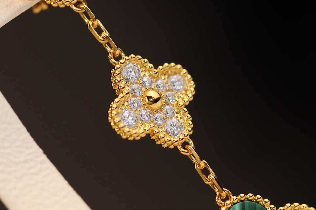 [Kincade Jewelery]Kincade EARRINGS GOLD MALACHITE DIAMOND 3 MOTIF