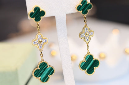 [Kincade Jewelery]Kincade EARRINGS GOLD MALACHITE DIAMOND 3 MOTIF