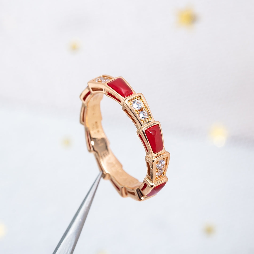 [Kincade Jewelery]SERPENTI RING PINK GOLD CARNELIAN DIAMOND 3MM