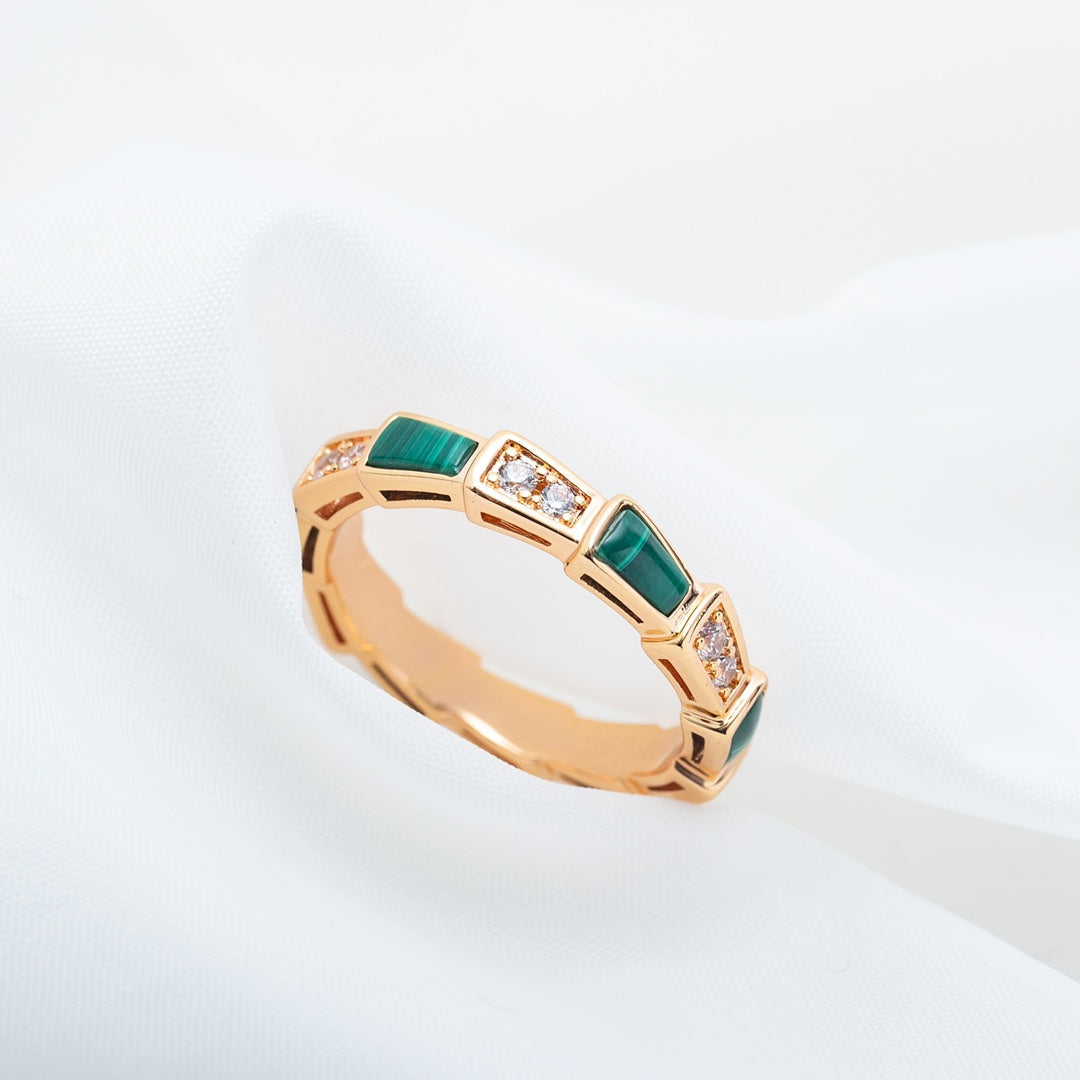 [Kincade Jewelery]SERPENTI RING PINK GOLD MALACHITE DIAMOND 3MM