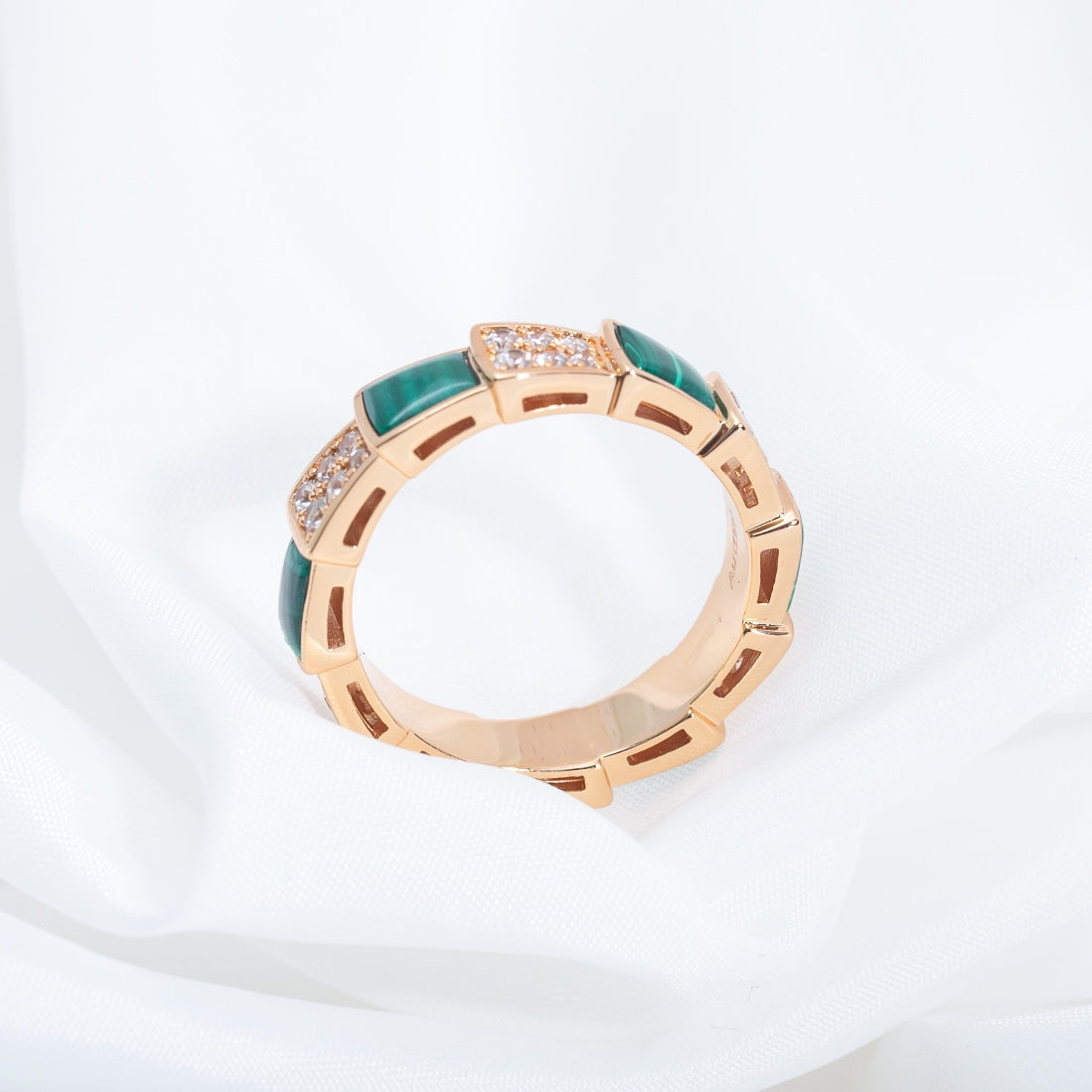 [Kincade Jewelery]SERPENTI RING PINK GOLD MALACHITE DIAMOND PAVED 4MM