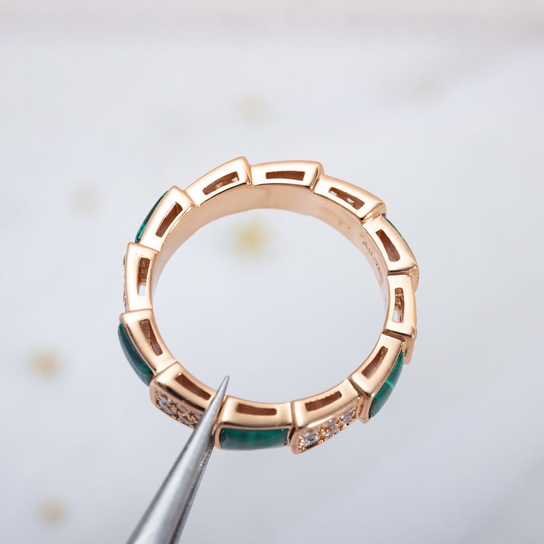 [Kincade Jewelery]SERPENTI RING PINK GOLD MALACHITE DIAMOND PAVED 4MM