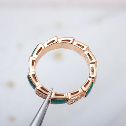 [Kincade Jewelery]SERPENTI RING PINK GOLD MALACHITE DIAMOND PAVED 4MM