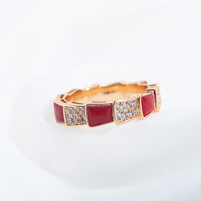 [Kincade Jewelery]SERPENTI RING PINK GOLD CARNELIAN DIAMOND PAVED 4MM