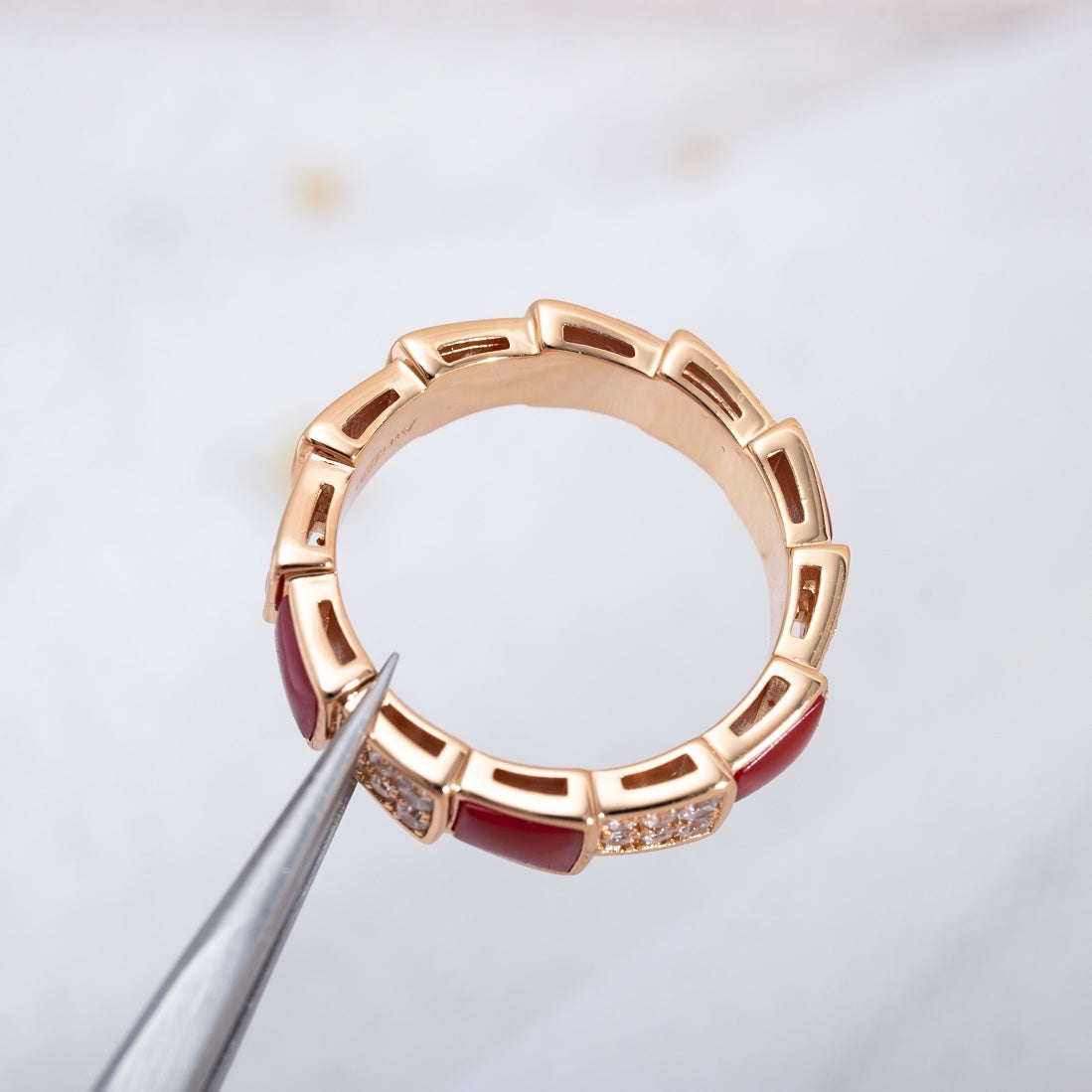 [Kincade Jewelery]SERPENTI RING PINK GOLD CARNELIAN DIAMOND PAVED 4MM