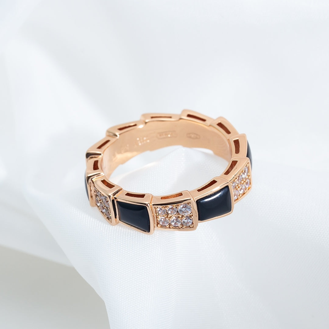 [Kincade Jewelery]SERPENTI RING PINK GOLD BLACK MOP DIAMOND PAVED 4MM