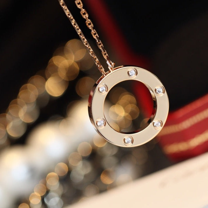 [Kincade Jewelery]LOVE NECKLACE 16MM 6 DIAMONDS PINK GOLD