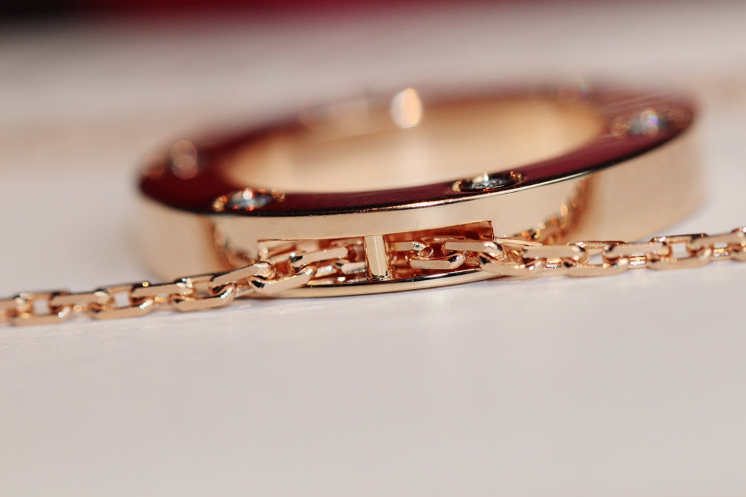 [Kincade Jewelery]LOVE NECKLACE 16MM 6 DIAMONDS PINK GOLD