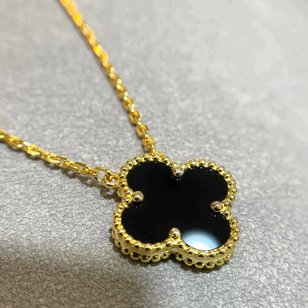 [Kincade Jewelery]Kincade 15MM BLACK ONYX SINGLE FLOWER NECKLACE