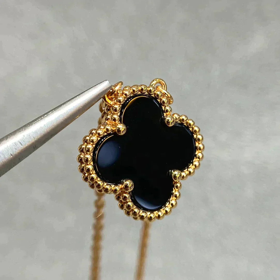 [Kincade Jewelery]Kincade 15MM BLACK ONYX SINGLE FLOWER NECKLACE