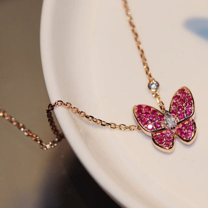 [Kincade Jewelery]BUTTERFLY RED DIAMOND ROSE GOLD NECKLACE