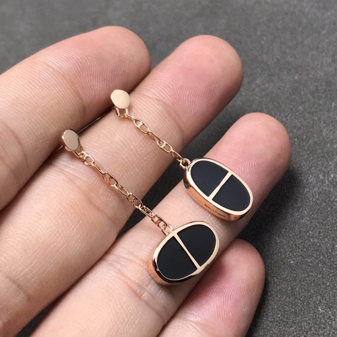 [Kincade Jewelery]CHAINE VERSO BLACK CERAMIC SILVER EARRINGS