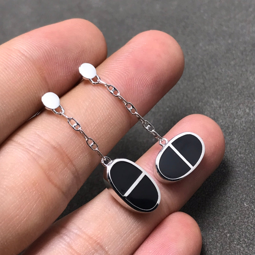 [Kincade Jewelery]CHAINE VERSO BLACK CERAMIC SILVER EARRINGS