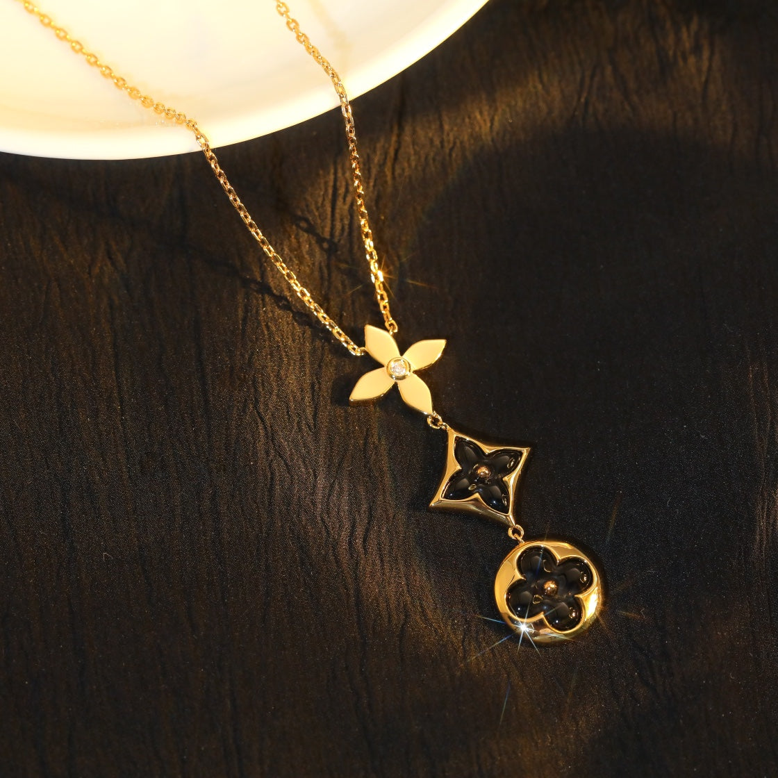 [Kincade Jewelery]STAR AND SUN ONYX PINK GOLD NECKLACE