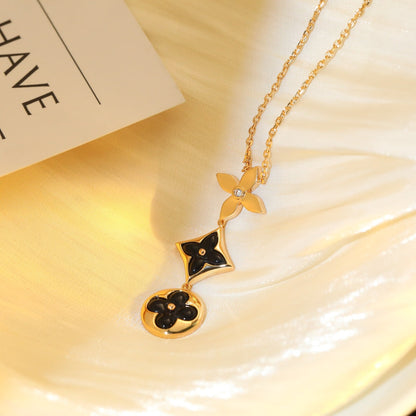 [Kincade Jewelery]STAR AND SUN ONYX PINK GOLD NECKLACE