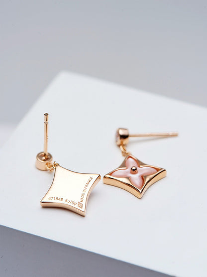 [Kincade Jewelery]DOUBLE STAR PINK GOLD MOP DROP EARRINGS