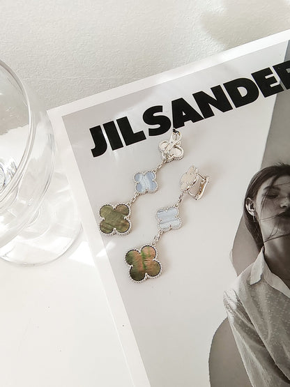 [Kincade Jewelery]Kincade 3 MOTIFS CHALCEDONY DARK MOP SILVER EARRINGS