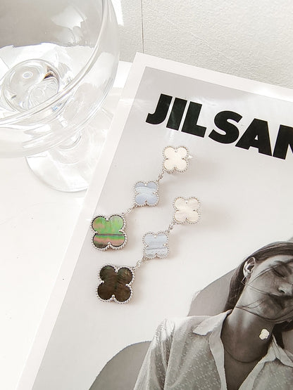 [Kincade Jewelery]Kincade 3 MOTIFS CHALCEDONY DARK MOP SILVER EARRINGS