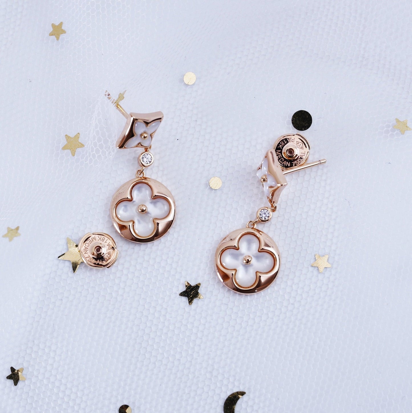 [Kincade Jewelery]STAR AND SUN PINK GOLD MOP DROP EARRINGS