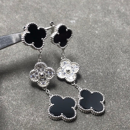 [Kincade Jewelery]Kincade 3 MOTIF DIAMOND ONYX SILVER EARRINGS