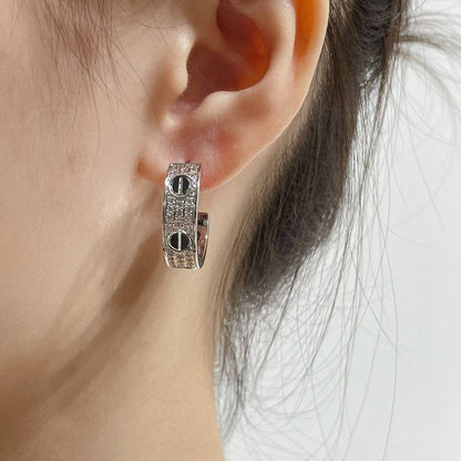 [Kincade Jewelery]LOVE CERAMIC DIAMOND PAVED SILVER EARRINGS
