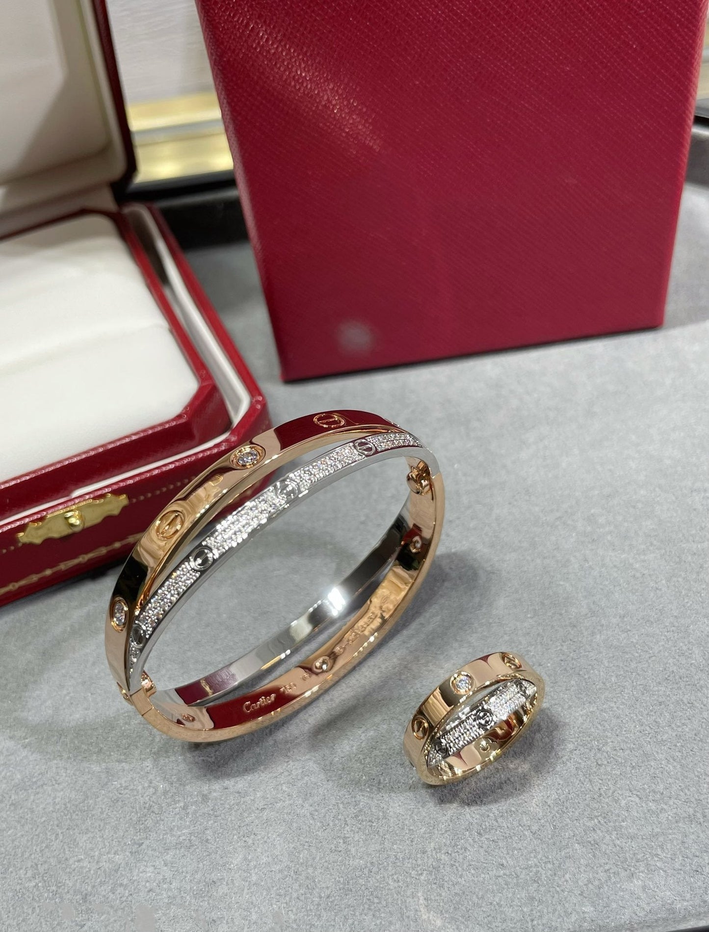 [Kincade Jewelery]LOVE PINK GOLD SILVER DIAMOND DOUBLE RING