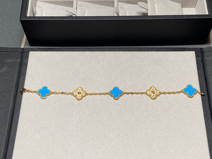 [Kincade Jewelery]Kincade 5 MOTIF BLUE CHALCEDONY DIAMOND GOLD BRACELET