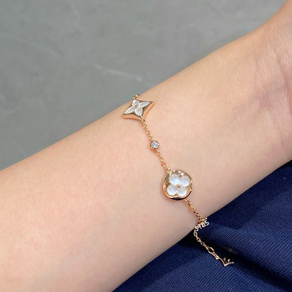 [Kincade Jewelery]STAR AND SUN 4 MOTIF WHITE MOP PINK GOLD BRACELET
