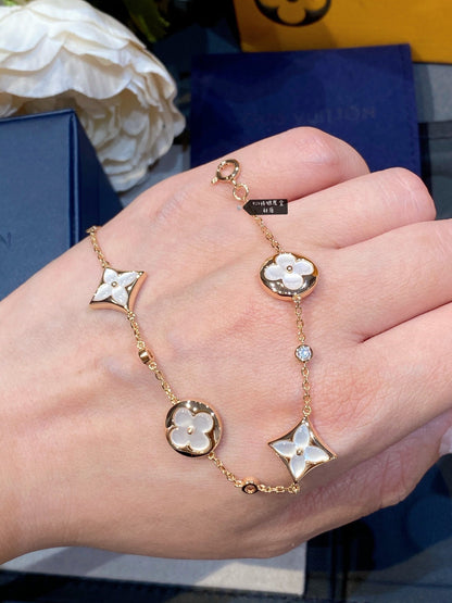 [Kincade Jewelery]STAR AND SUN 4 MOTIF WHITE MOP PINK GOLD BRACELET