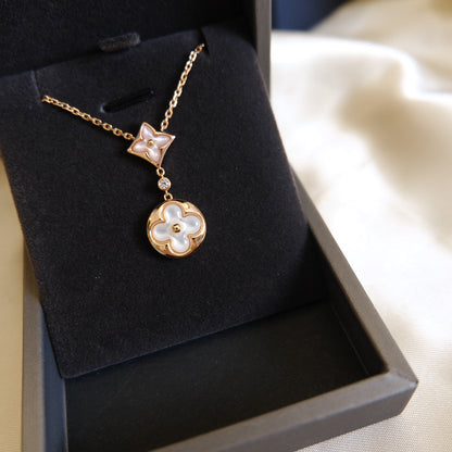 [Kincade Jewelery]STAR AND SUN WHITE MOP 2 MOTIF PINK GOLD NECKLACE