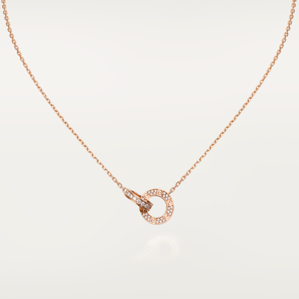 [Kincade Jewelery]LOVE 7.6MM NECKLACE ROSE GOLD AND SILVER  FULL DIAMOND