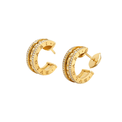[Kincade Jewelery]ZERO 1 ROCK GOLD EARRINGS WITH STUDDED SPIRAL AND PAVED DIAMONDS