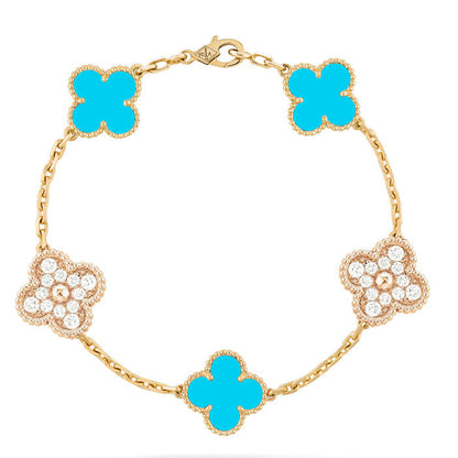 [Kincade Jewelery]Kincade 5 MOTIF TURQUOISE DIAMOND GOLD BRACELET