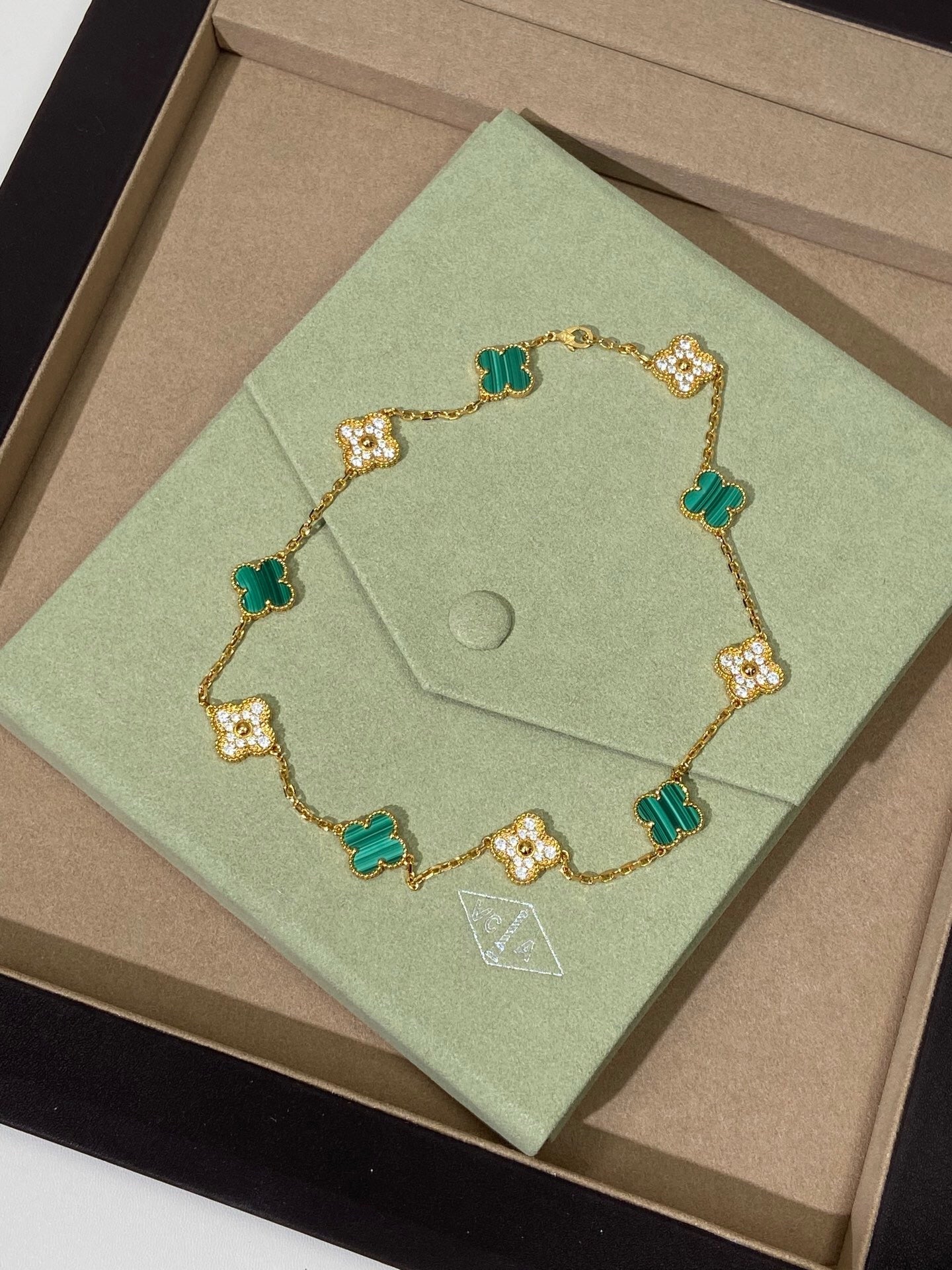 [Kincade Jewelrys]CLOVER 10 MOTIFS MALACHITE DIAMOND NECKLACE