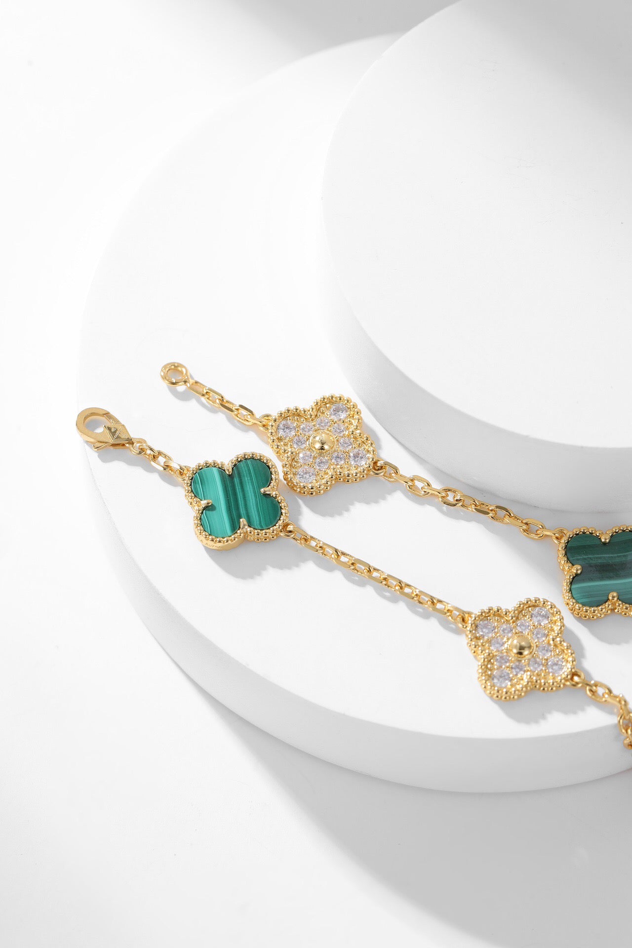 [Kincade Jewelrys]CLOVER 10 MOTIFS MALACHITE DIAMOND NECKLACE