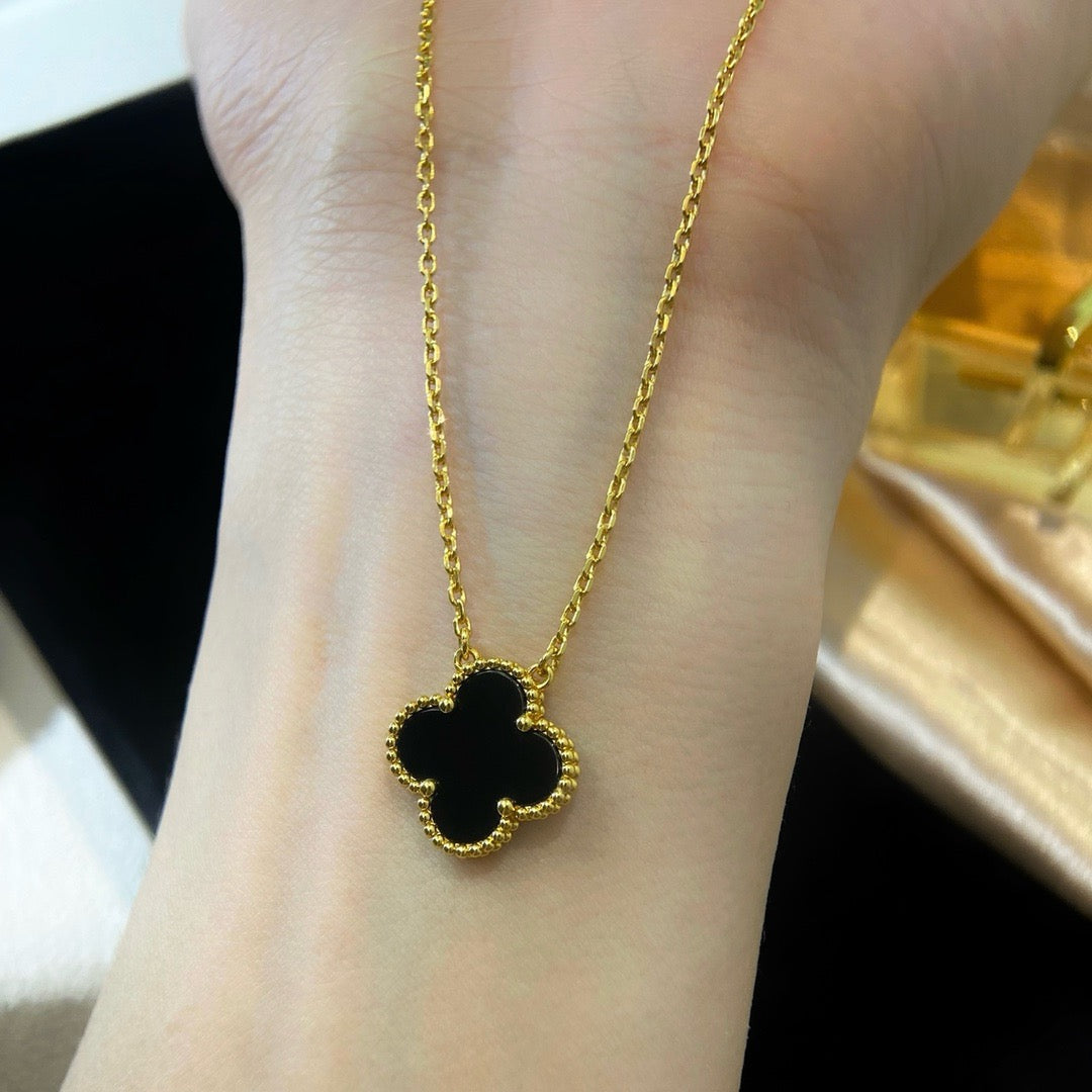 [Kincade Jewelery]Kincade 15MM BLACK ONYX SINGLE FLOWER NECKLACE